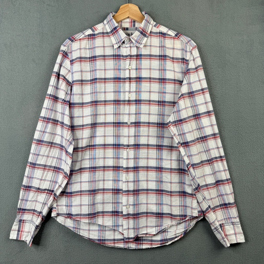 Frank & Eileen Finbar Plaid Button Up Shirt Men XS White Blue Red Italian Cotton
